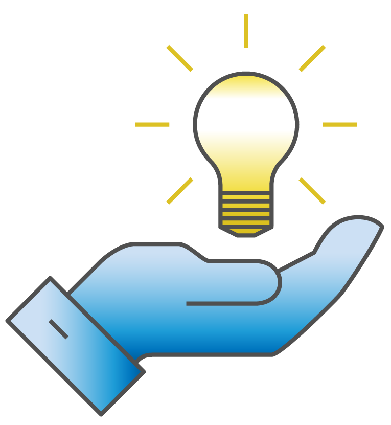 Blue Hand with Glowing Lightbulb